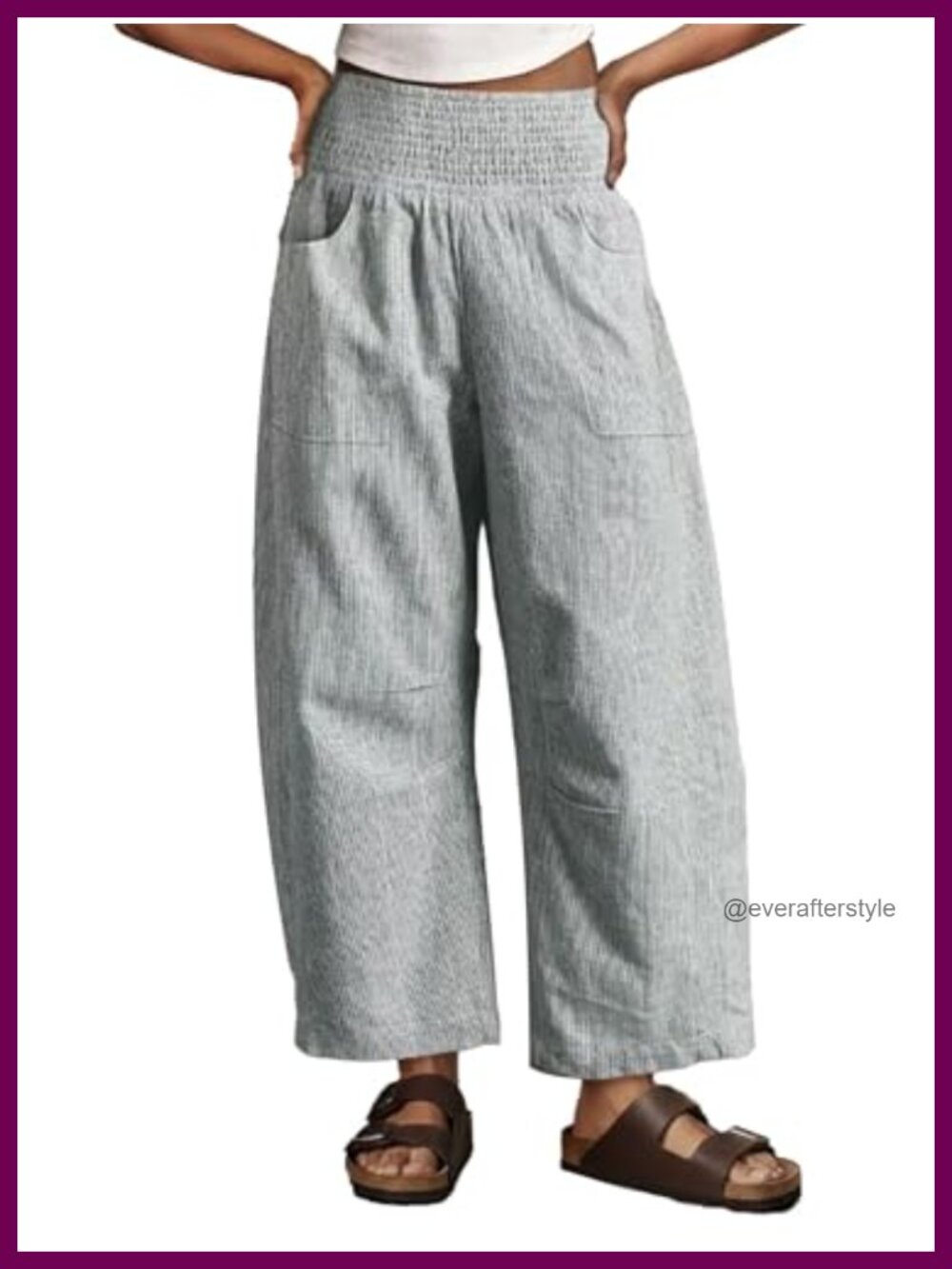 High Waist Barrel Leg Crop Pants Smocked Cotton Blend Women